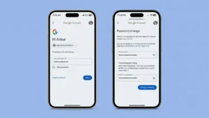 User changing Google Account password on Android phone for better account security.
