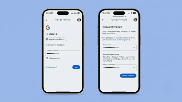 User changing Google Account password on Android phone for better account security.
