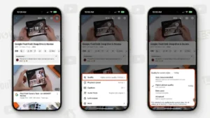 Person changing YouTube video quality settings from Auto to 1080p HD on a smartphone.