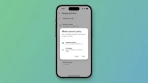 Person sending HD-quality photos on WhatsApp using the built-in HD photo upload feature on an Android smartphone.