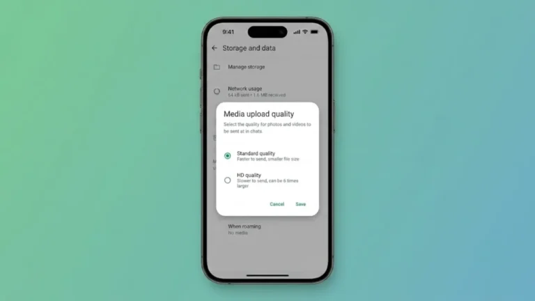 Person sending HD-quality photos on WhatsApp using the built-in HD photo upload feature on an Android smartphone.