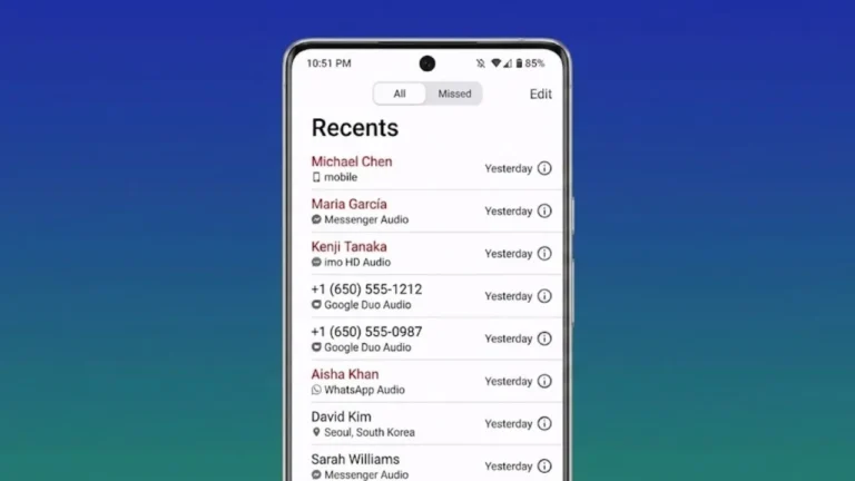 Android smartphone displaying the recent calls screen with the option to clear call history, demonstrating how to remove call logs safely without affecting contacts.